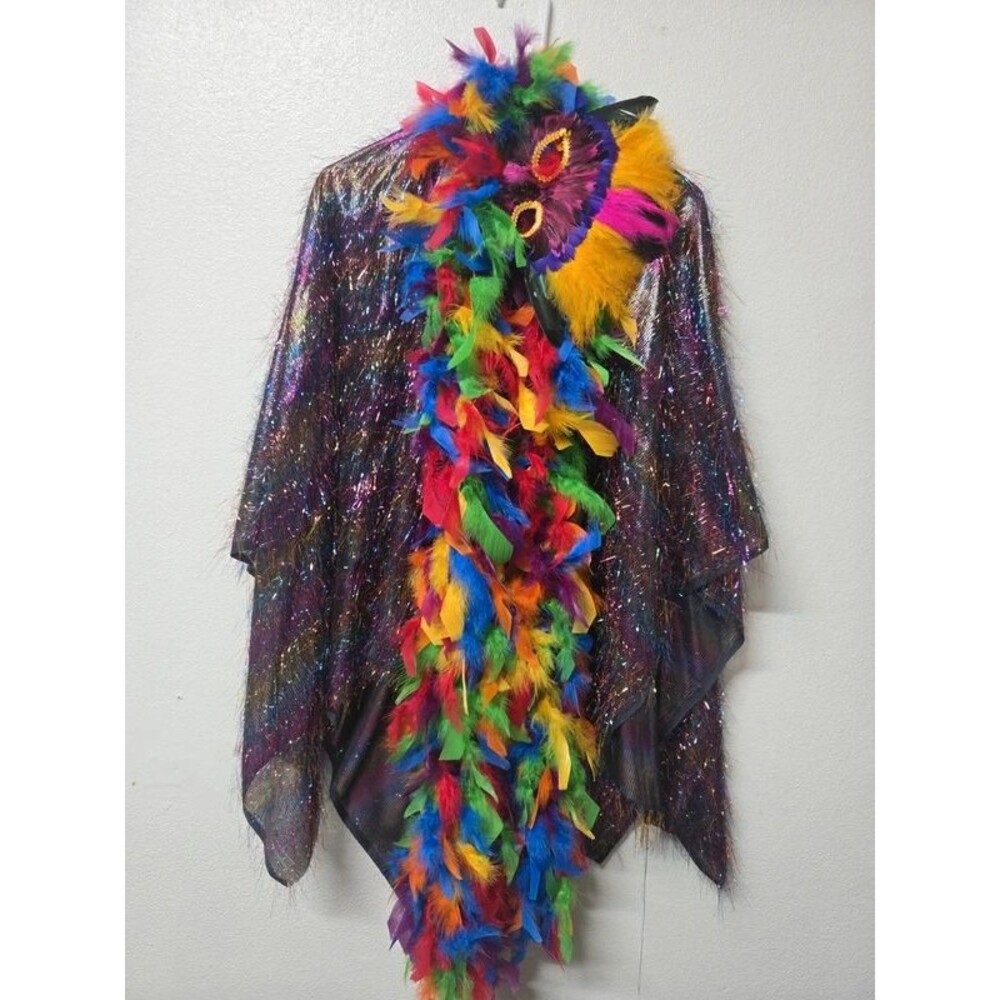 Mardi Gras Rainbow Festival Costume Lot - Mask & Boa Set